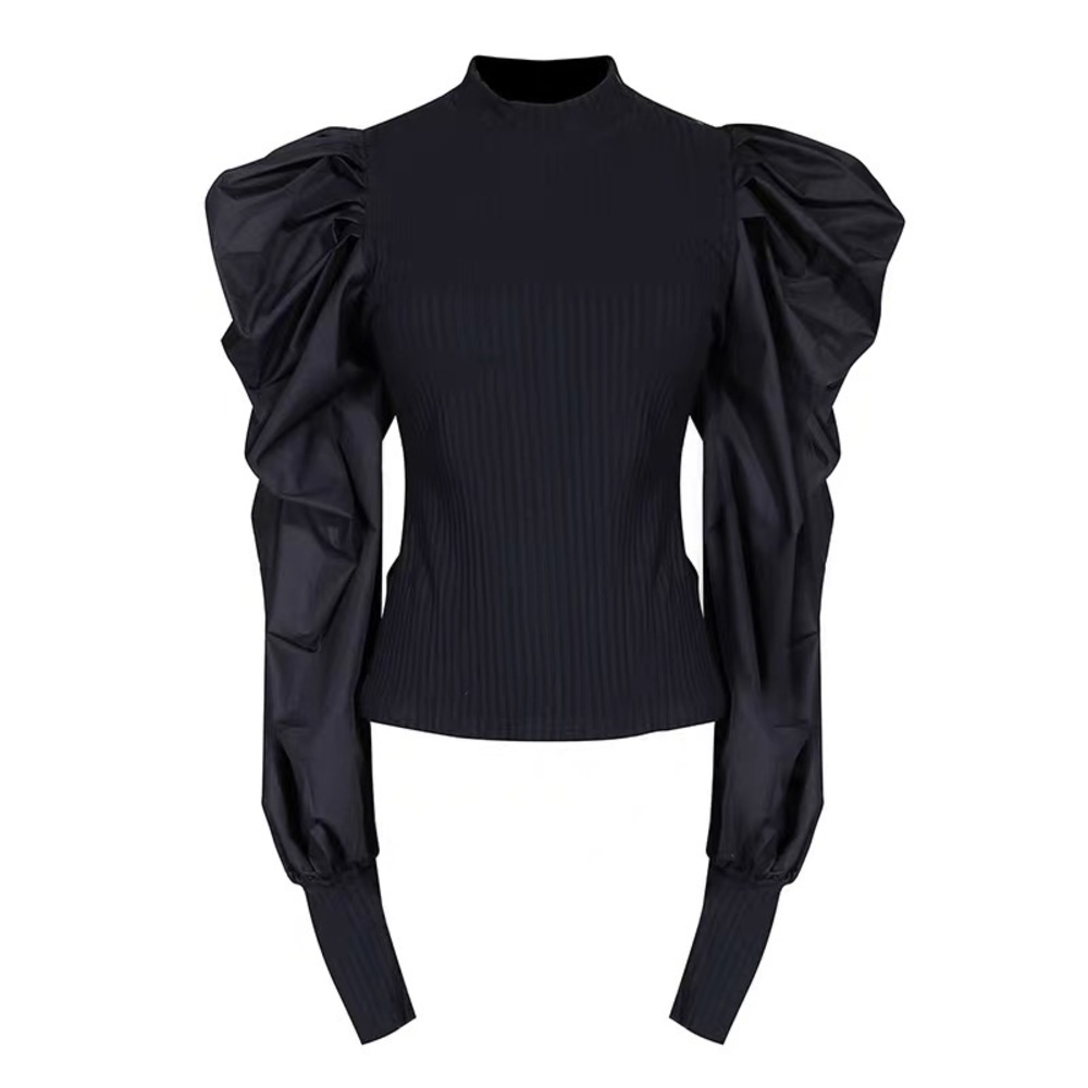 Designer Brand Elegant Black Ruffled Sleeve Top